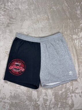 Adidas Men's Sweat Shorts Split Logo Graphic Block Black Gray - Size XL